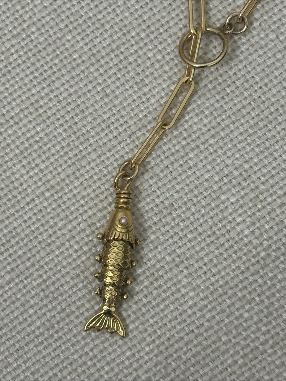 Brinker + Eliza paper clip fish necklace with pearl eye
